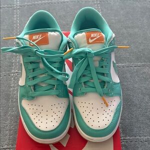 Nike Red and White Dunk Low Sneakers